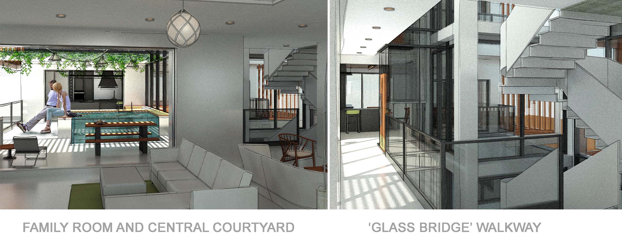 Tripartition — family room and central courtyard